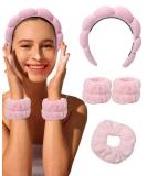 Sponge Spa Headband for Women Pink Face Washing and Makeup Headband with Bonus Scrunchie and Wash Bands - Buy Online on GoSupps.com