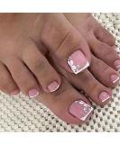 24Pcs Pink Press On Toenails with Cute Flower Design - Glossy Acrylic False Toe Nails for Women and Girls - Buy Online on GoSupps.com