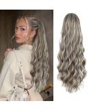 YEESHEDO Long Wavy Drawstring Ponytail Extension 26 Ash Blonde with Platinum Highlights - Buy Online on GoSupps.com