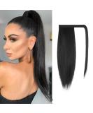 FESHFEN Natural Black Straight Ponytail Extension - 16 Inch Synthetic Hair Wrap Around Clip in Hairpiece for Women and Girls - Buy Online on GoSupps.com