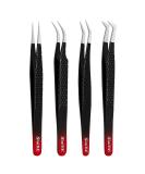 4 Pcs Black Diamond Grip Eyelash Extension Tweezers Set - SialBE Straight and Curved Lash Tweezers with Silver Tip - Buy Online on GoSupps.com