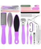 Pedicure Foot File Set - 30 in 1 Foot Care Kit for Hard Skin Removal - Feet Scrubber for Salon or Home Use - Purple - Buy Online on GoSupps.com