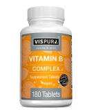 Vitamin B-Complex 180 Vegan Tablets All B Vitamins Including B12 B1 B2 B3 B5 B6 B7 B9 Folic Acid for Stress Energy and Healthy Immune System Natural Supplement Without Additives VISPURA - Buy Online on GoSupps.com