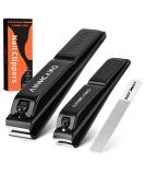 Professional Nail Clippers Set with Glass Nail File - Ultra Sharp Fingernail & Toenail Cutter for Men & Women (Black) - International Shipping Available - Buy Online on GoSupps.com