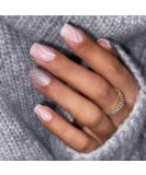 24pcs Short French False Nails - Almond Square Press On Nails with Glue - Silver Pink White Lines Design - For Women and Girls Nail Art - Buy Online on GoSupps.com