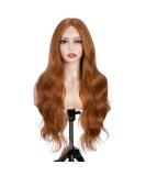 Ginger Brown 26 Inch Wavy Lace Front Synthetic Wig for Women - Hand Tied, Preplucked Hairline, High Temperature - Body Wave Natural Curls - Buy Online on GoSupps.com