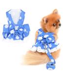 PAIDEFUL Dog Dress Harness and Leash Set Apparel Floral Bow Kitten Sundress fit Small Breed Dogs Cats Girls Soft Puppy Clothes Dark blue XS XS:Chest: 32cm/12.5" Back:20cm/8.0" blue with white flowers - Buy Online on GoSupps.com