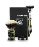 Luxury Men's Shaving Set - 3 Edge Safety Razor Silver Tip Badger Brush Double Stand - Perfect Gift for Him - Buy Online on GoSupps.com