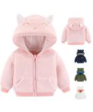 Cartoon Fleece Hooded Jacket for Newborns - Pink, Warm Infant Outwear Coat with Ears, Zipper Up 0-3 Months, Unisex, 0-6Y - Buy Online on GoSupps.com