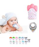 Funky Planet Baby Bite Glove & Bandana Bib - Safe Teething Toy for Infants - Silicone Rustling Gear for Dental Aid - Pink - Buy Online on GoSupps.com