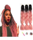 Showjarlly Kanecalon Hair Extensions - Ombre Jumbo Braid 24 inch Black/Pink - Premium Kunsthaar Braids for Stylish Looks - Buy Online on GoSupps.com
