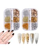 Buy Hoinco 12 PCs Metallic Gold & Silver Nail Art Foil Flakes - 2 Boxes Festival DIY Accessories - International Shipping Available - Buy Online on GoSupps.com