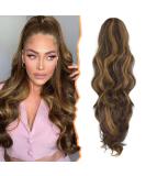 BARSDAR Long Wavy Ponytail Extension Claw Clip - 20'' Brown with Golden Auburn Highlights | Synthetic Hairpiece for Women & Girls - Perfect for Daily Use & Parties - Buy Online on GoSupps.com