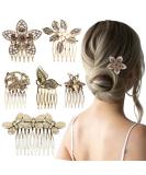 6 Vintage Hair Side Combs for Women | Decorative Retro Gold Pearl Rhinestone Hair Clips | Crystal Bride Accessories - Buy Online on GoSupps.com