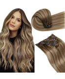 Buy Laavoo 55cm Real Hair Clip-In Balayage Extensions - Light Brown Ombre Golden Blonde 7pcs 105g - Perfect for Full Head Look! - Buy Online on GoSupps.com