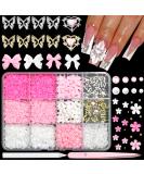BELICEY 1000PCS 3D Nail Charms - Cute Butterfly Bow Star Heart & Moon Designs for Nail Art DIY - Includes Picker Pencil & Tweezer - Pink & White Flower Collection - Buy Online on GoSupps.com