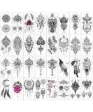 32-Sheet Women Temporary Tattoo Sticker Set - Henna Feather, Mandala, Datura Flowers Designs - Buy Online on GoSupps.com