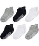 CozyWay Non-Slip Toddler Socks with Grippers, 1-3 Years, 6 Pairs - Black White Gray - Buy Online on GoSupps.com