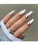 Lustrous Silver Chrome Press-On Nails | Medium Almond Metallic Acrylic | Glossy Stiletto & Reusable 24-Piece Kit - Perfect for Women - Buy Online on GoSupps.com