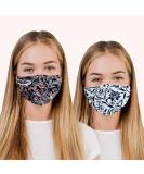 Washable 3-Layer Cotton Face Masks with Nose Wire for Glasses Wearers | Reusable & Breathable | Filter Pocket & Adjustable Loops (2-Pack, Floral - Q) - Buy Online on GoSupps.com