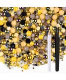 Astaron 50g Flat Back Mixed Stones & Half Pearls for Handicrafts | Gold-Black Rhinestones 3-10mm for Nail Art Cups & Shoes - Buy Online on GoSupps.com