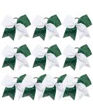 DEEKA 10 PCS Two Toned Large Rhinestone Cheer Hair Bows - Green/White | Handmade for Teen Girls & Sports - 7 Inch Glitter Ponytail Holders (Pack of 10) - Buy Online on GoSupps.com