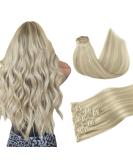 Doores Seamless Clip-In Extensions | Real Hair 18 Inch 7 Pieces Ash Blonde Highlights Platinum Blonde 45cm 110g - Buy Online on GoSupps.com