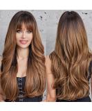 EMMOR Brown Curly Synthetic Women's Wig with Bangs - Long, Heat-Resistant for Daily Wear - Natural & Comfortable Brown - Buy Online on GoSupps.com