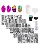 AIMEILI Nail Art Stamping Templates Manicure Tool Kit - 5 Stamping Plates, 2 Stamper, 2 Scraper, 1 Latex Peel Off Tape - Buy Online on GoSupps.com