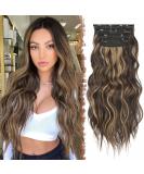 Feshfen Clip-In Hair Extensions - 4PCs Synthetic Wavy Extensions Chocolate Brown & Caramel Blonde Highlights - 50 cm for Women - Buy Online on GoSupps.com
