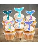 12 Mermaid Tails Wafer Cupcake Toppers (PRECUT Optional) Edible Cupcake Toppers - Stand Up Wafer Cake Decorations (PRECUT) - Buy Online on GoSupps.com