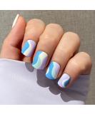NOVO OVO Turquoise Pale Blue False Nails for Summer - Short Square Oval Press On Nails in Lavender Iridescent Acrylic Kit - Buy Online on GoSupps.com