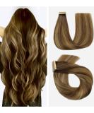 Hotlulana Balayage Tape Extensions - Chocolate Brown to Caramel Blonde (#4/4/27) | Real Hair 16 (40cm) Invisible Skin Weft | 20 Pieces - Buy Online on GoSupps.com