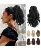 REECHO Short Curly Ponytail Extension | 10 Inch Claw Clip Synthetic Hairpiece in Natural Wavy Style for Women - Black - Buy Online on GoSupps.com