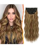 BARSDAR Clip In Extensions - 5 PCs Long Wavy Synthetic Hair 45 cm Toffee Brown with Gold Blonde Highlights for Women & Girls - Buy Online on GoSupps.com