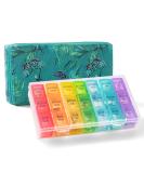 Weekly Pill Organizer 3 Times a Day | Travel Pill Case with Quilted Zipper Bag | 7 Day Vitamin & Medicine Organizer - Green Butterfly - Buy Online on GoSupps.com
