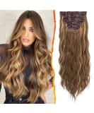 Barsdar 5-Piece Wavy Clip Hair Extensions - 50cm Thick Synthetic Highlights for Women & Girls - Brown & Caramel Blonde Perfect for Daily & Party Use - Buy Online on GoSupps.com