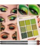 Profusion Green Eyeshadow Palette - 9 Colors Matte Shimmer Eye Shadow | High Pigmented & Waterproof | Long Lasting Glitter Makeup Palette - Includes 2 Eyeshadow Brushes - Buy Online on GoSupps.com