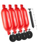 Five Oceans Boat Fenders 4 Pack - Marine Inflatable Ribbed Boat Bumpers for Docking - Includes 4 Ropes, Inflator Pump, and Needles - Ideal for Pontoon, Fishing, Bass, Sport Boats, Sailboats - 4.5 x 16 Inch Red - Buy Online on GoSupps.com