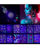 12 Sheets Glow In The Dark Tattoo Neon Temporary Makeup, Rave Festival Accessory, Fake Face Butterfly Tattoo UV Blacklight For Women Party Supplies(Stylish Style) - Buy Online on GoSupps.com