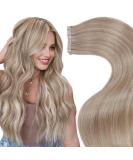 LaaVoo 55cm Tape In Real Hair Extensions - Ash & Light Blonde Highlights 20pcs 50g Remy Seamless Hair Extensions #P18/613 - Buy Online on GoSupps.com