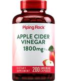 Piping Rock Apple Cider Vinegar Capsules 1800 mg - 200 Pills - Potent Formula | ACV Supplement - Non-GMO & Gluten Free - Buy Online on GoSupps.com