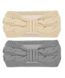 Hoowa Women's Winter Headband - Fleece Knit Ear Warmer 2pcs Elastic Hair Bands in Beige & Gray - Buy Online on GoSupps.com