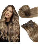 Buy Laavoo Clip-In Real Hair Extensions | Brown Balayage Ombre & Golden Blonde #8/16/8 - 7pcs 105g 50cm - Buy Online on GoSupps.com