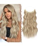 Invisible Wire Hair Extensions - Adjustable Size with Clips - Long Wavy Synthetic Hairpiece - 16 Inch Dark Ash Blonde Mixed Bleach Blonde - Buy Online on GoSupps.com