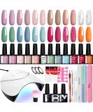 Phoenixy Gel Nail Polish Starter Kit - 12 Colors Soak Off Set with Nail Lamp, 8ml Gel Nail Kit Gift for Women - Light Coral and Blue Series - Buy Online on GoSupps.com