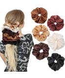 6 Pieces Oversized Satin Hair Ties Set Soft Silk Elastic Hair Bands for Girls | Stylish Horseshoe Holders in White Reddish Brown Black Bright Coffee Dark Coffee Brown - Buy Online on GoSupps.com