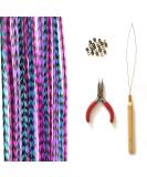 Real Rooster Feather Hair Extensions in Pink, Purple, Blue - B1 Striped Kit - Buy Online on GoSupps.com