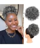 Oseti Curly Grey Hair Bun Clip | Synthetic Hair Extension for Women | Salt and Pepper Large Drawstring Ponytail | T1B/GREY - Buy Online on GoSupps.com