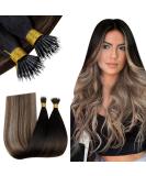 RUNATURE Nano Ring Balayage Human Hair Extensions | Black to Brown Ombre with Caramel Blonde | 14 Inch 50g A-Nano-#1B/4/27 - Buy Online on GoSupps.com